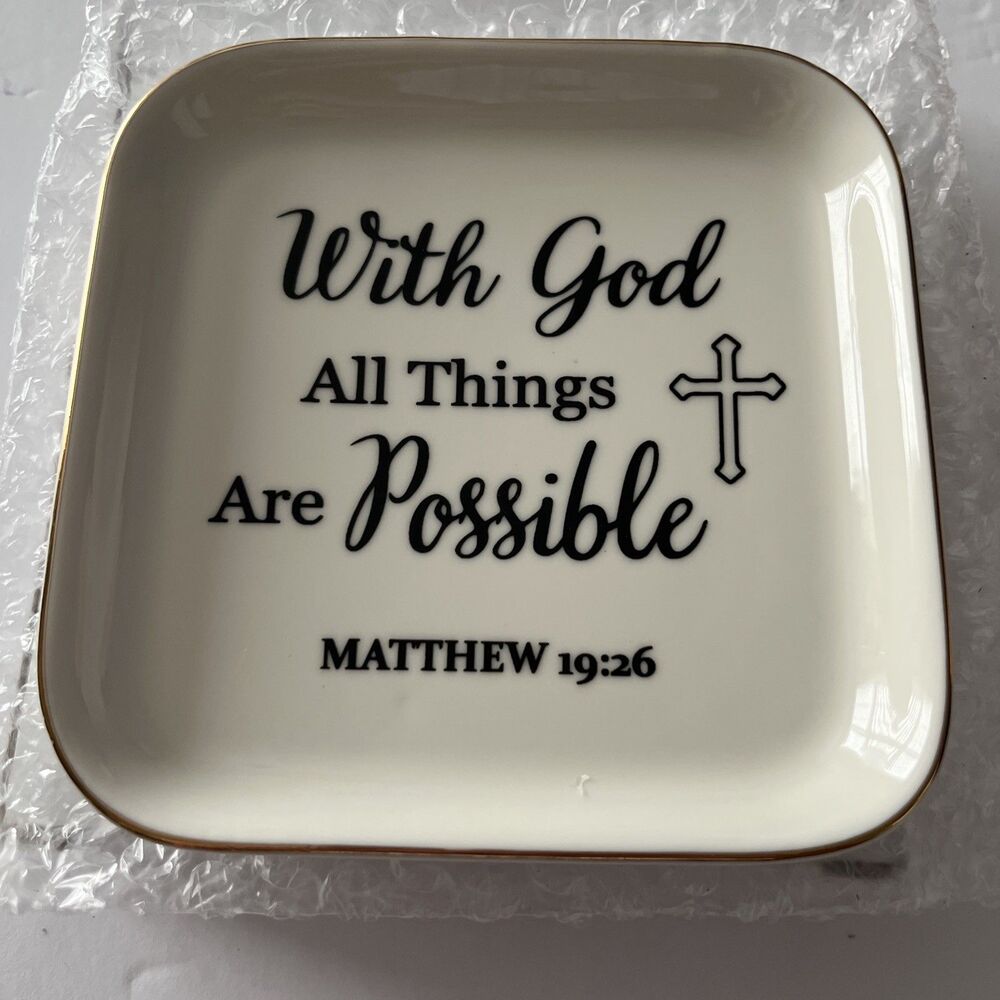 Christian Gift Inspirational Gifts  Jewelry Dish Ring Trinket Tray Matthew 19:26